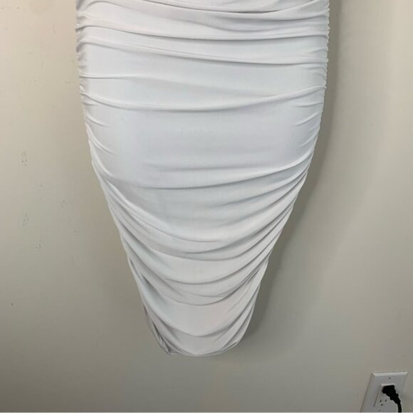 Pretty Little Thing Women's Midi Dress Tube Ruched Side Strapless White Draped - Picture 10 of 12